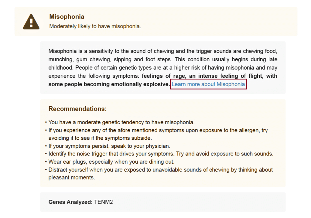 Xcode Life Gene Allergy report trait sections