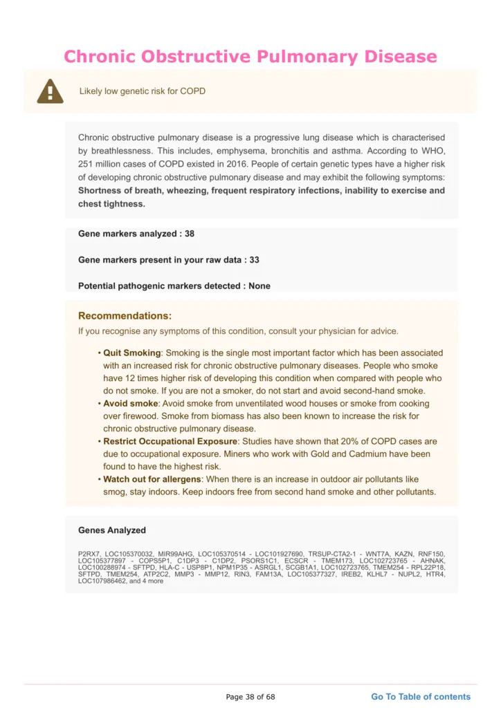 A section of the xcode life report showing sample results for COPD