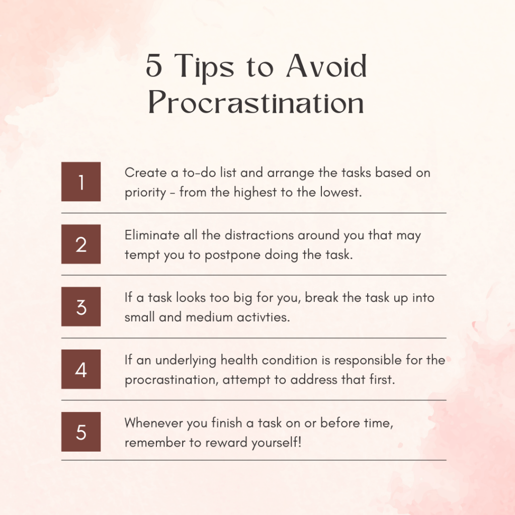 Infographic with a list of points on how to avoid procrastination