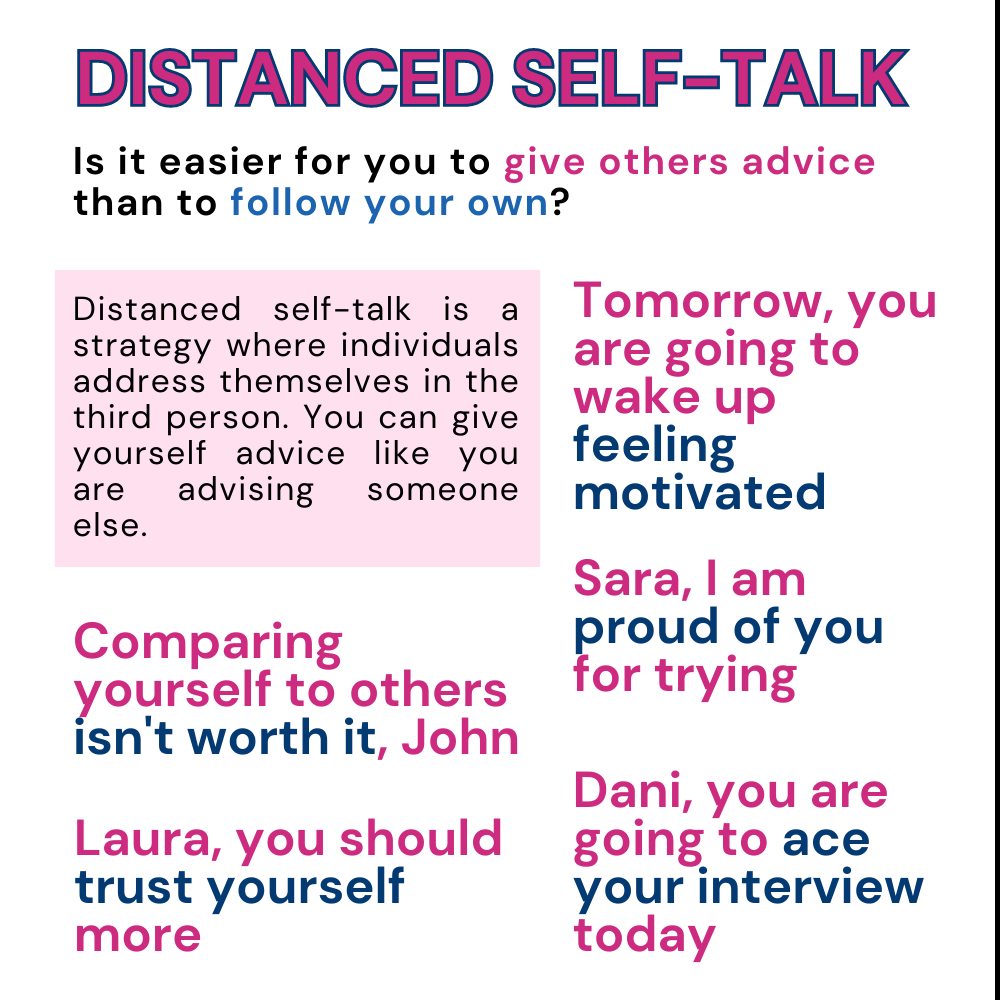 Infographic showing features of distanced self-talk