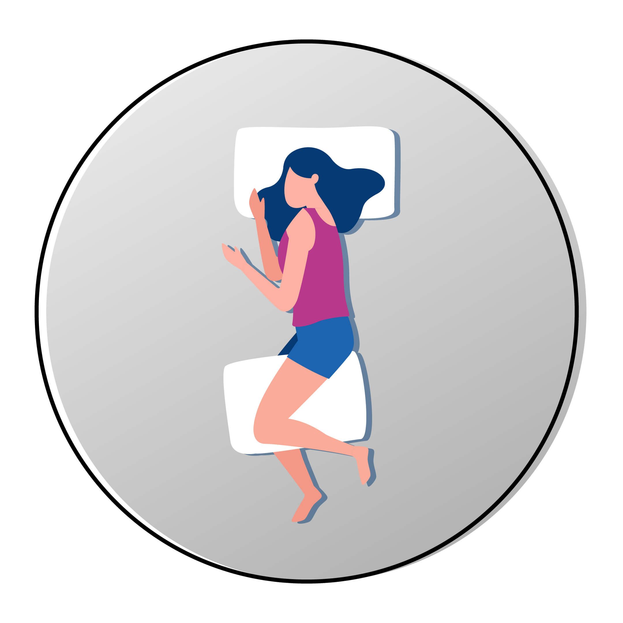 Sleeping on one side with place a pillow between knees to protect hips,  pelvis and spine aligned. Stock Vector