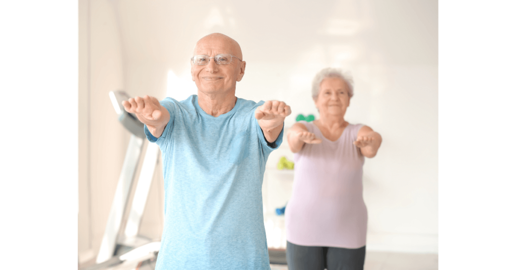 An elderly couple exercise to prevent age-related muscle loss