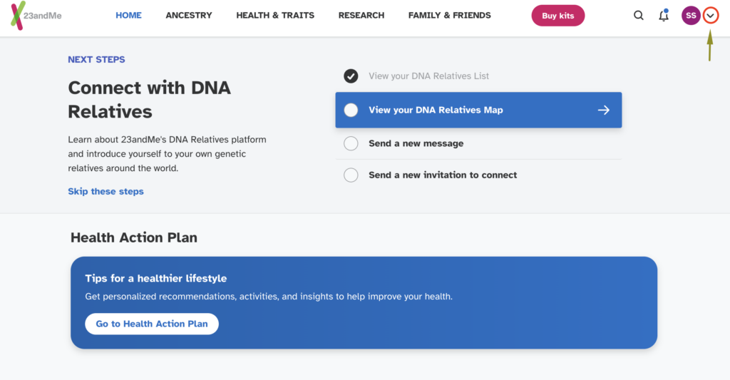 23andMe Raw Data Download - Step 2: Circle around the dropdown arrow.  