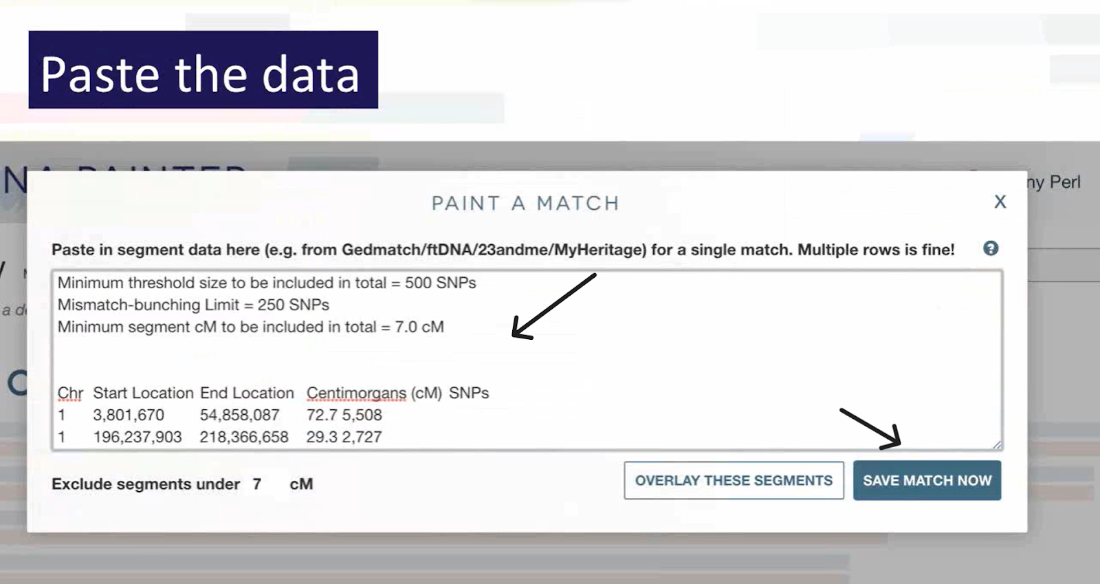 A screenshot from the DNA painter website, indicating how to start painting