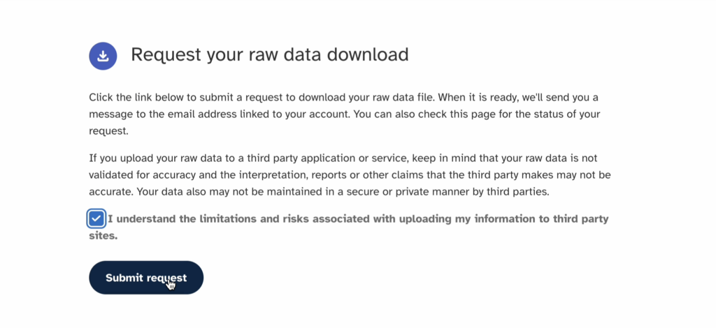 23andMe Raw Data Download - Step 6: Pointer on submit request button