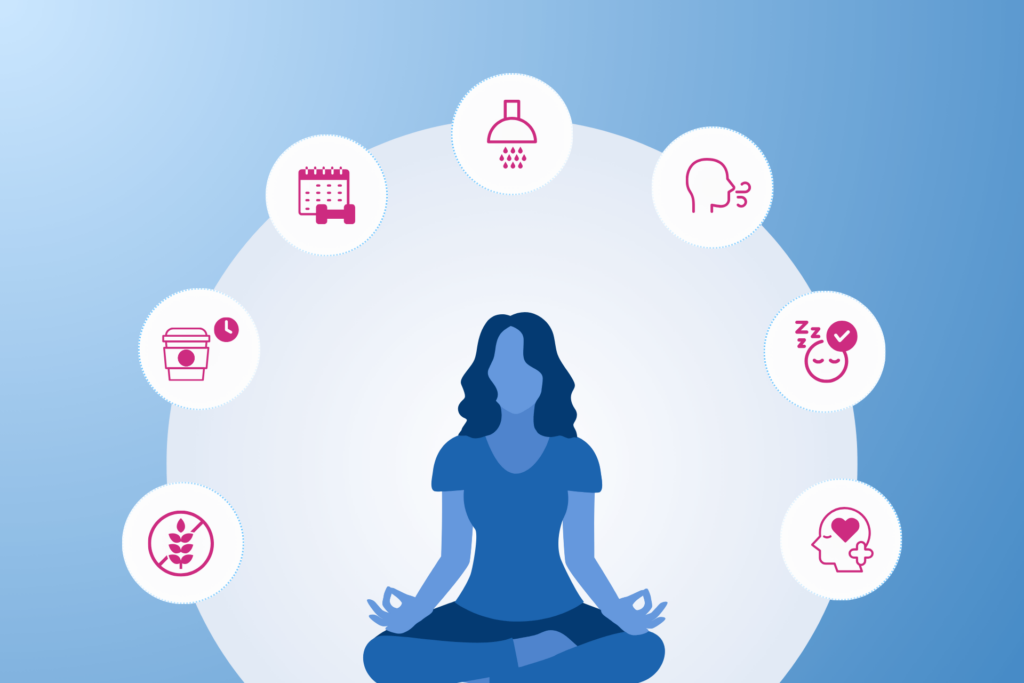 A woman meditates as part of 7 biohacks to transform health