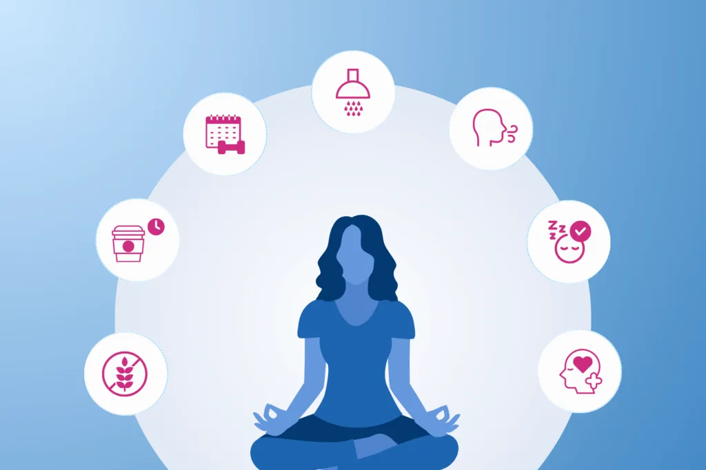 A woman meditates as part of 7 biohacks to transform health