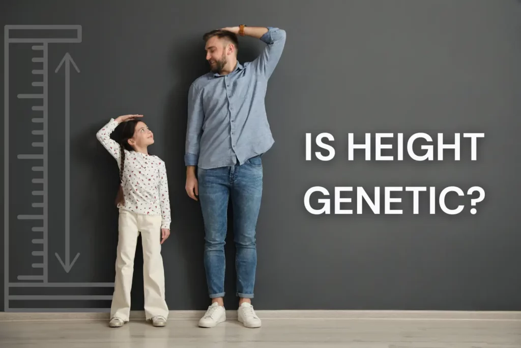 Is height genetic? A father and daughter stand side by side, highlighting their height difference.